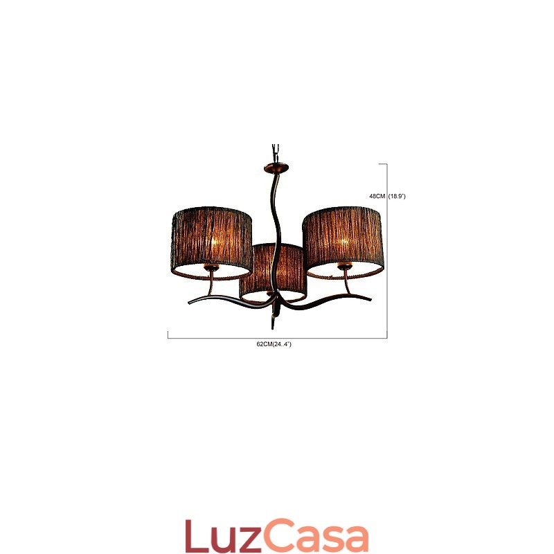 Lustre clássico tradicional de 3 luzes com cúpula de tecido simples