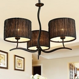 Lustre clássico tradicional de 3 luzes com cúpula de tecido simples