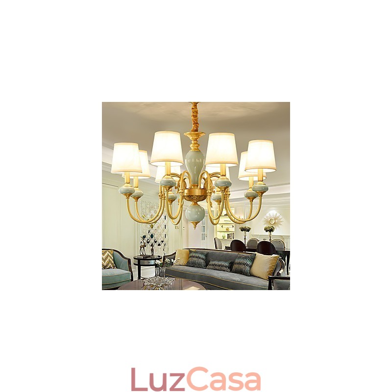 Lustre Tradicional Clássico Country Latão Recurso para Mini Estilo Metal 8 Lâmpadas