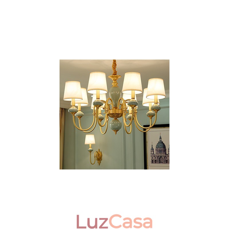 Lustre Tradicional Clássico Country Latão Recurso para Mini Estilo Metal 8 Lâmpadas