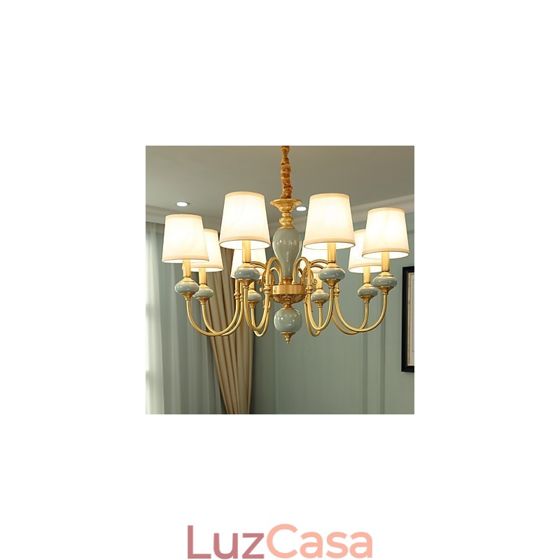 Lustre Tradicional Clássico Country Latão Recurso para Mini Estilo Metal 8 Lâmpadas