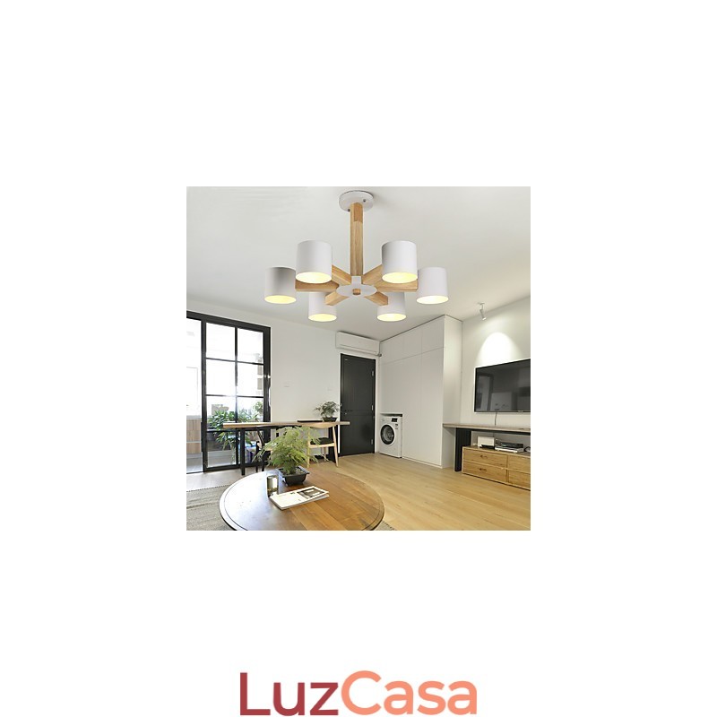 Lustre de 6 luzes moderno contemporâneo tradicional clássico vintage country madeira característica para madeira