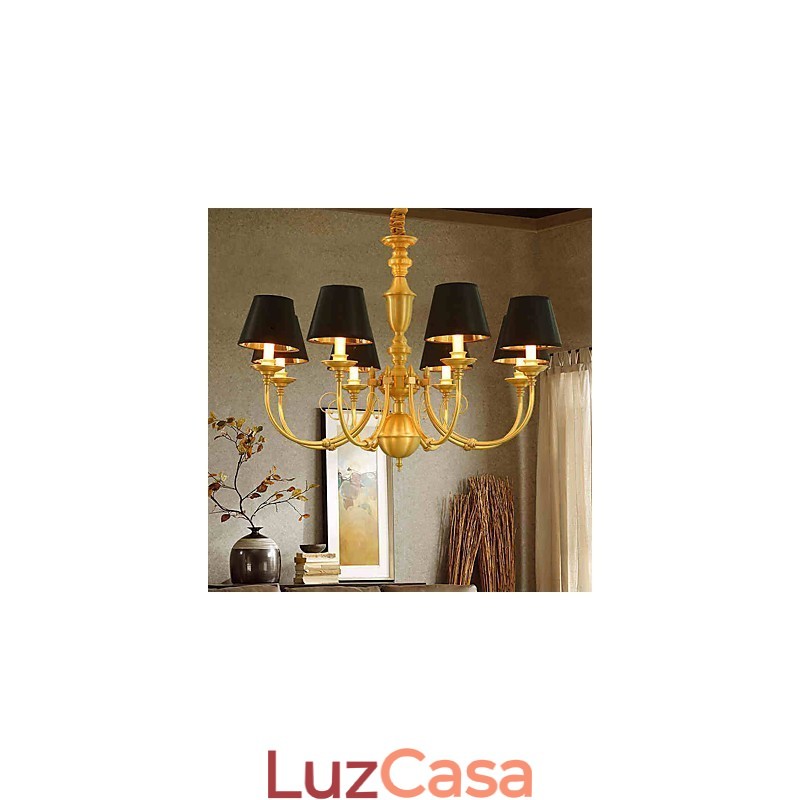 Lustre Tradicional Clássico Country Latão Recurso para Mini Estilo Metal 8 Lâmpadas
