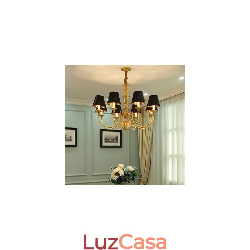 Lustre Tradicional Clássico Country Latão Recurso para Mini Estilo Metal 8 Lâmpadas