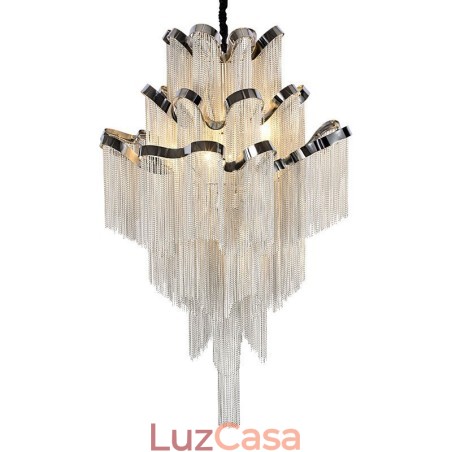 Lustre de alumínio com pingente de designer, cor prata, escada em espiral Lustre de alumínio com pingente de designer, cor prata, escada em espiral