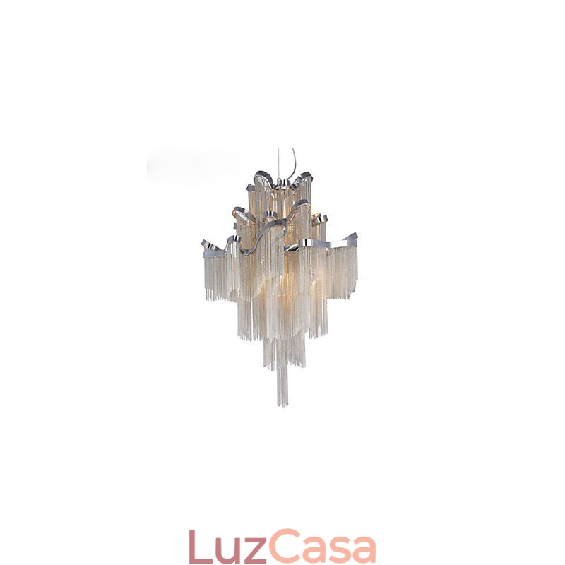 Lustre de alumínio com pingente de designer, cor prata, escada em espiral