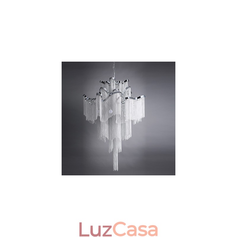 Lustre de alumínio com pingente de designer, cor prata, escada em espiral