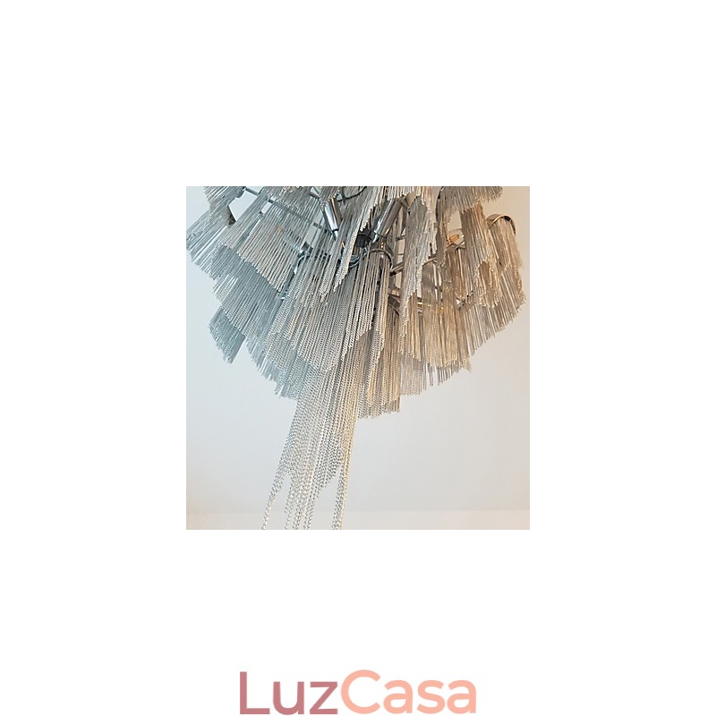 Lustre de alumínio com pingente de designer, cor prata, escada em espiral