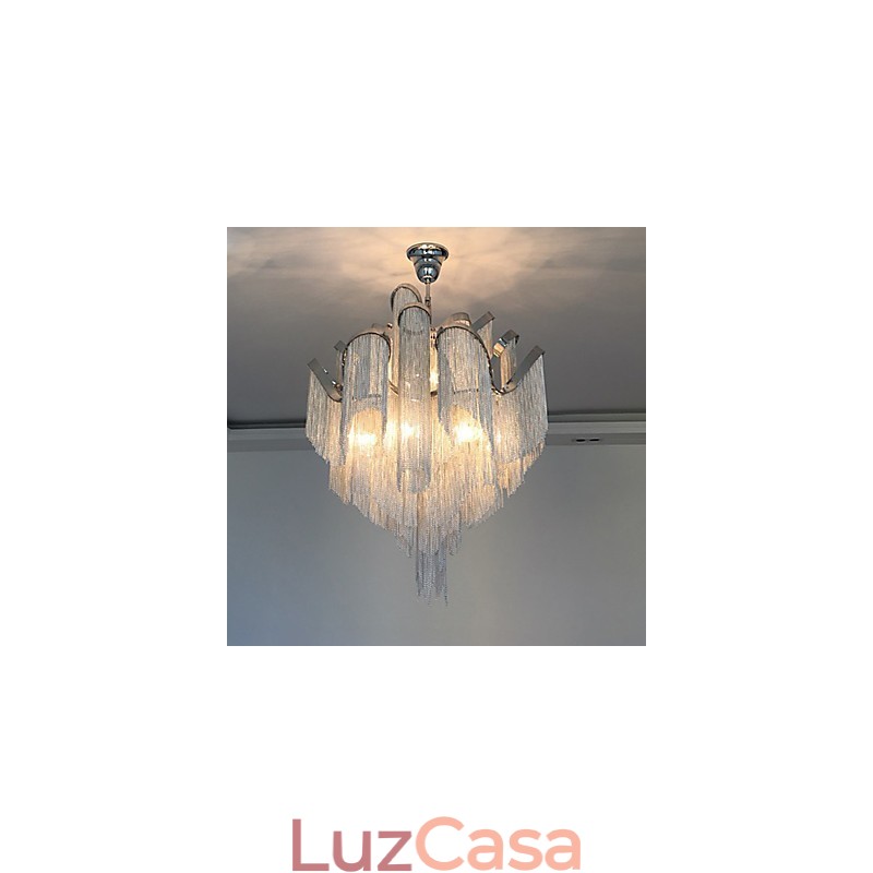 Lustre de alumínio com pingente de designer, cor prata, escada em espiral