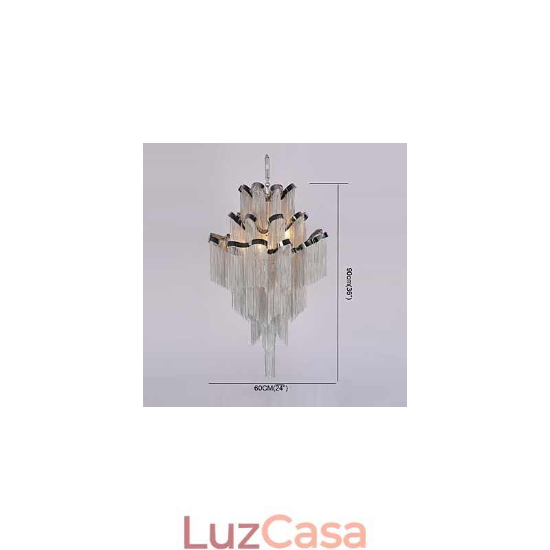 Lustre de alumínio com pingente de designer, cor prata, escada em espiral