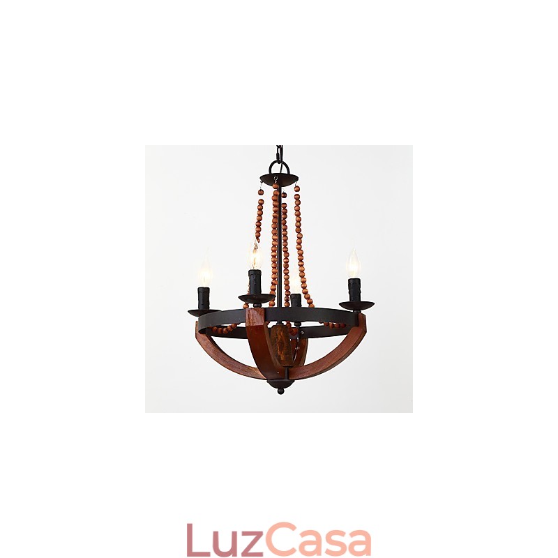 Quatro luzes vintage pintura característica mini estilo madeira bambu lustre lâmpada o decorador pendente lâmpada