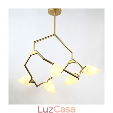Cinco postes de luz modernos de metal com lustre de vidro pêssego, luminária pendente para decoração de cantina Cinco postes de luz modernos de metal com lustre de vidro pêssego, luminária pendente para decoração de cantina