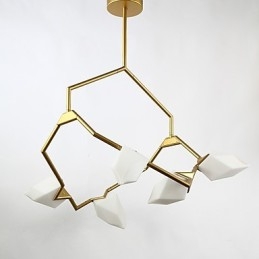 Cinco postes de luz modernos de metal com lustre de vidro pêssego, luminária pendente para decoração de cantina