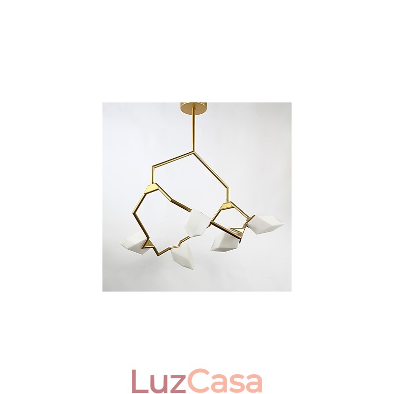Cinco postes de luz modernos de metal com lustre de vidro pêssego, luminária pendente para decoração de cantina