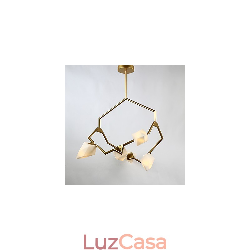 Cinco postes de luz modernos de metal com lustre de vidro pêssego, luminária pendente para decoração de cantina