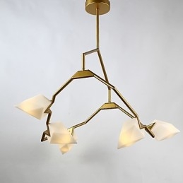 Cinco postes de luz modernos de metal com lustre de vidro pêssego, luminária pendente para decoração de cantina