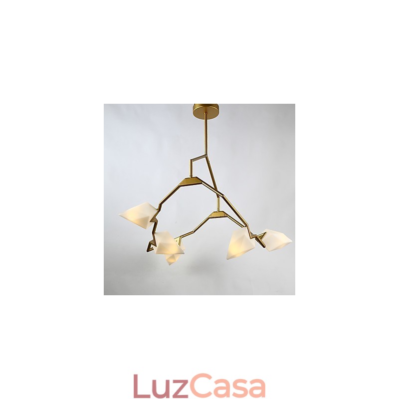 Cinco postes de luz modernos de metal com lustre de vidro pêssego, luminária pendente para decoração de cantina