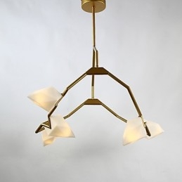 Cinco postes de luz modernos de metal com lustre de vidro pêssego, luminária pendente para decoração de cantina