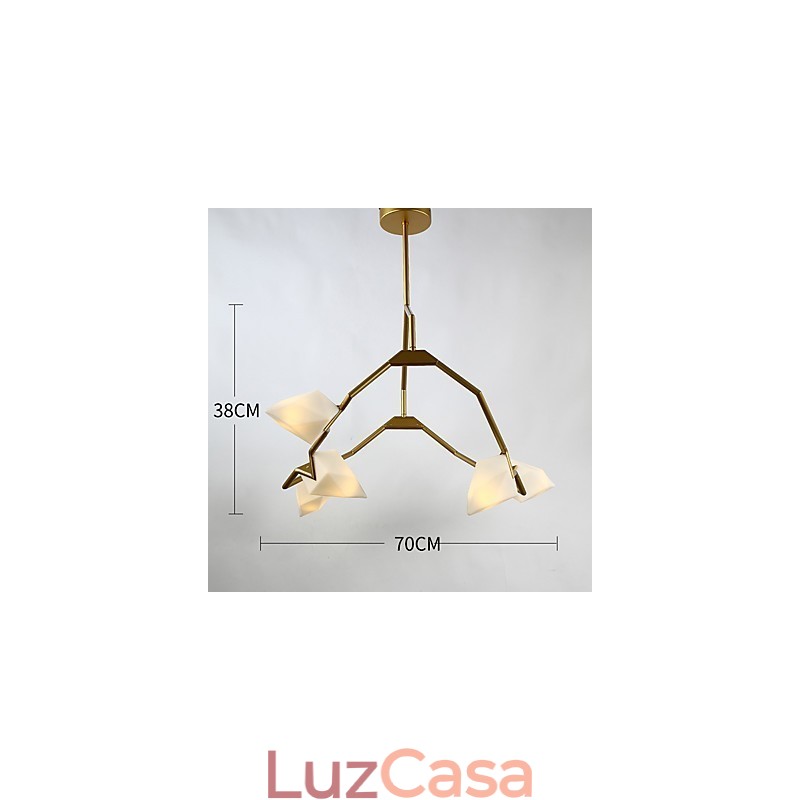 Cinco postes de luz modernos de metal com lustre de vidro pêssego, luminária pendente para decoração de cantina