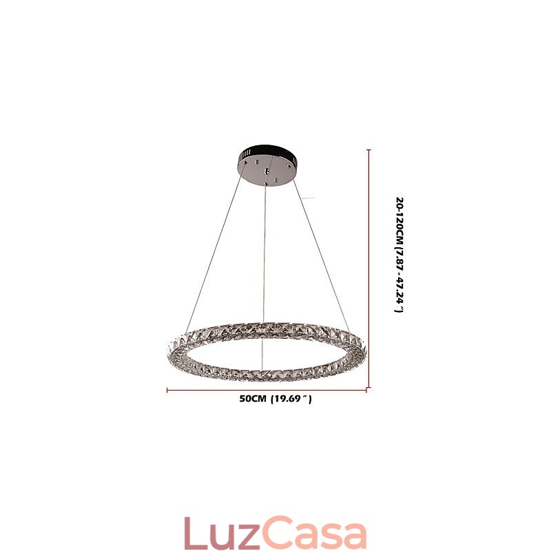 Luminária pendente de teto de cristal em anel moderno, lustre de cristal, luminárias de iluminação interna, luminárias reguláveis com controle remoto