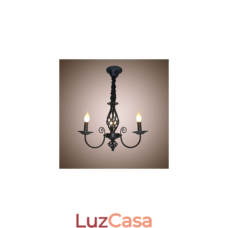 Lustre de estilo europeu 3 luzes Lustre Luzes simples Criativas Ferro Velas Lâmpadas
