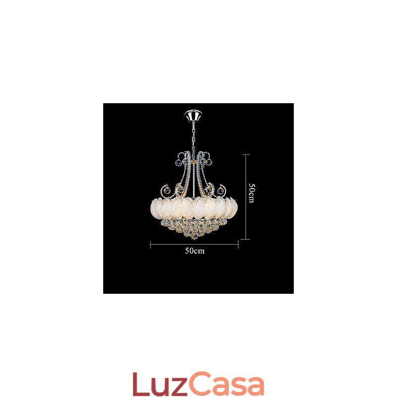 Lustre de luxo moderno com pingente de cristal, diâmetro de 50 cm, contém 8 lâmpadas