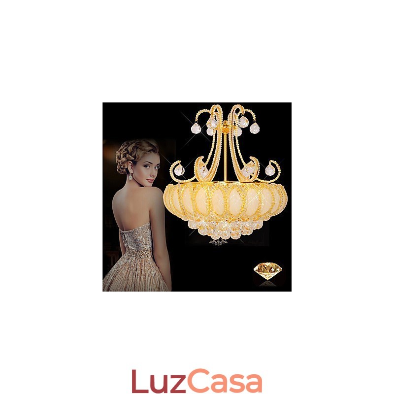 Lustre de luxo moderno com pingente de cristal, diâmetro de 50 cm, contém 8 lâmpadas