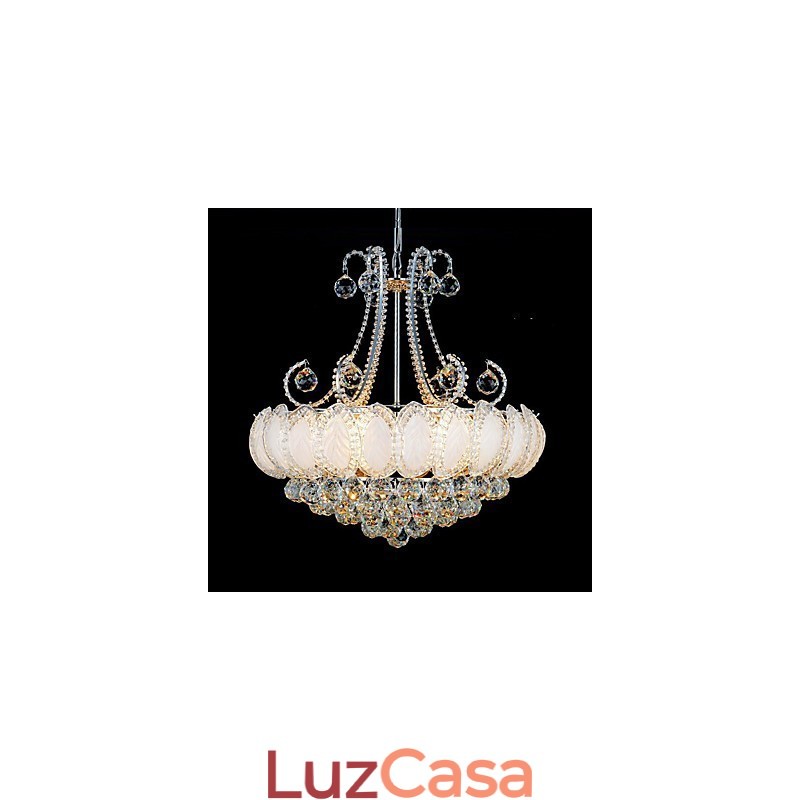Lustre de luxo moderno com pingente de cristal, diâmetro de 50 cm, contém 8 lâmpadas