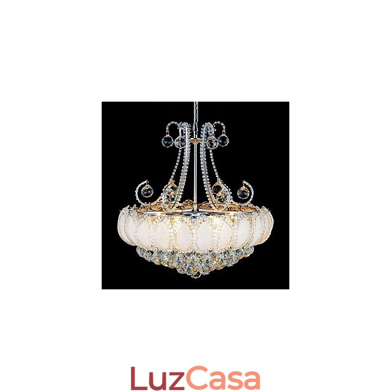 Lustre de luxo moderno com pingente de cristal, diâmetro de 50 cm, contém 8 lâmpadas