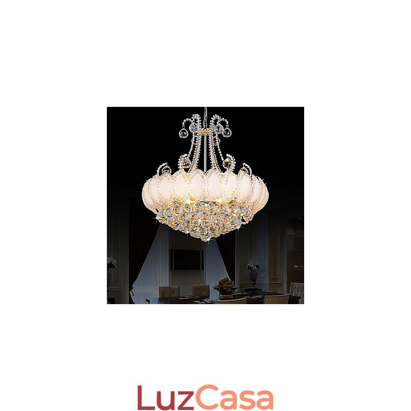 Lustre de luxo moderno com pingente de cristal, diâmetro de 50 cm, contém 8 lâmpadas