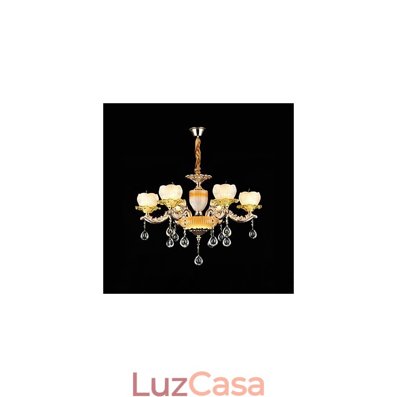 Recurso de liga de zinco clássico tradicional para lustre de metal estilo mini cristal com 6 lâmpadas