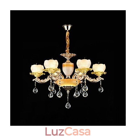 Recurso de liga de zinco clássico tradicional para lustre de metal estilo mini cristal com 6 lâmpadas