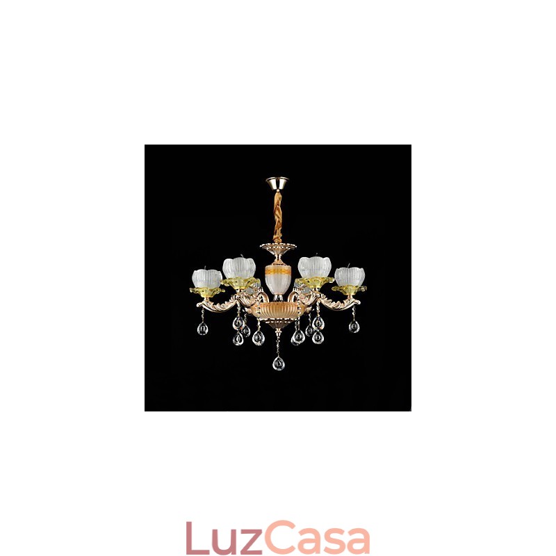 Recurso de liga de zinco clássico tradicional para lustre de metal estilo mini cristal com 6 lâmpadas