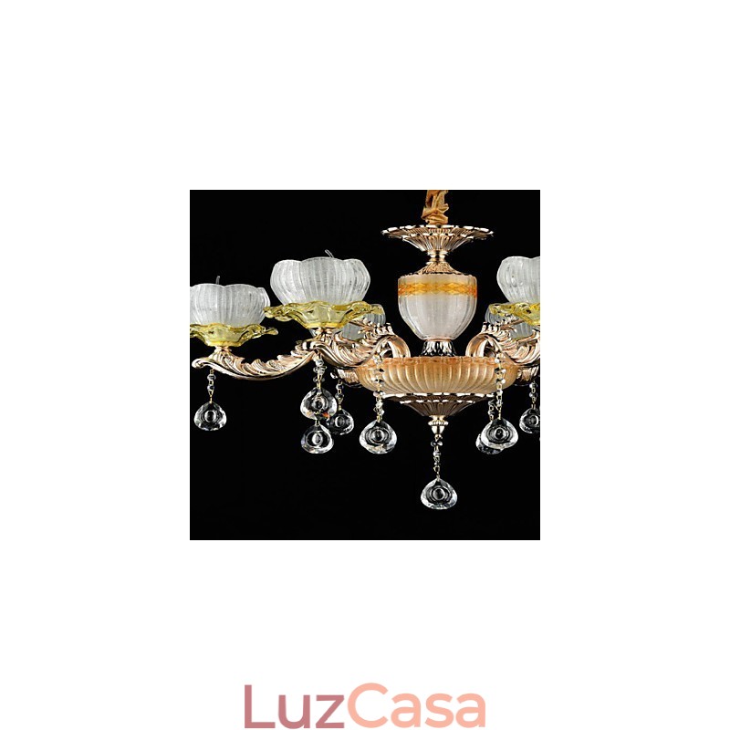 Recurso de liga de zinco clássico tradicional para lustre de metal estilo mini cristal com 6 lâmpadas