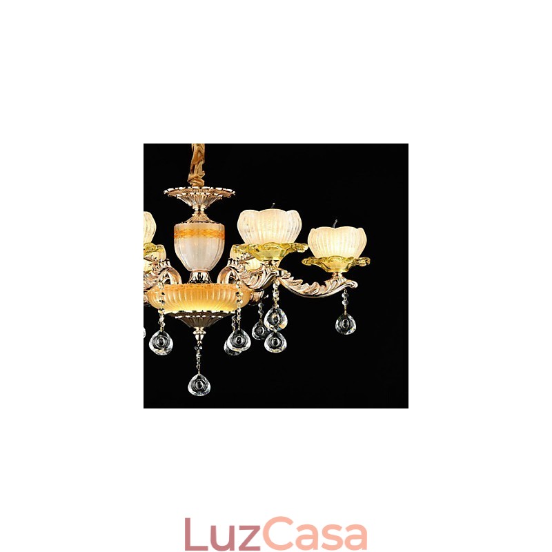 Recurso de liga de zinco clássico tradicional para lustre de metal estilo mini cristal com 6 lâmpadas