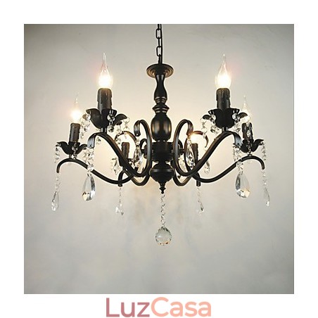 Lustre Simples Cristal Ferro Vela Luzes Decoração Lâmpadas Iluminação