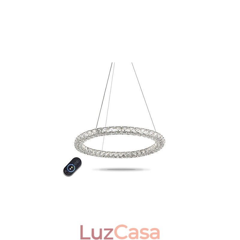 Lustre de cristal moderno com pingente de anel, luminária de teto, luminárias internas, regulável com controle remoto