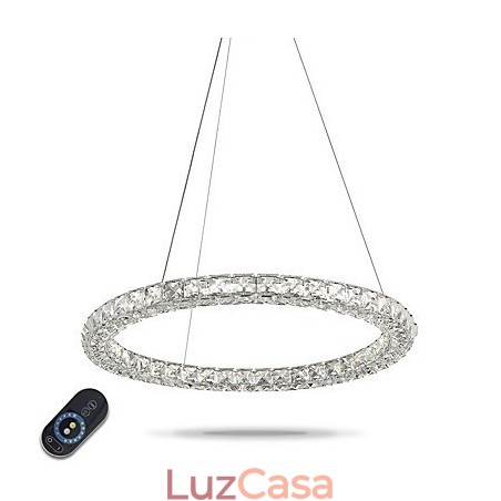 Lustre de cristal moderno com pingente de anel, luminária de teto, luminárias internas, regulável com controle remoto
