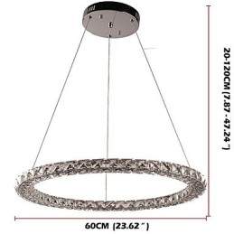 Lustre de cristal moderno com pingente de anel, luminária de teto, luminárias internas, regulável com controle remoto