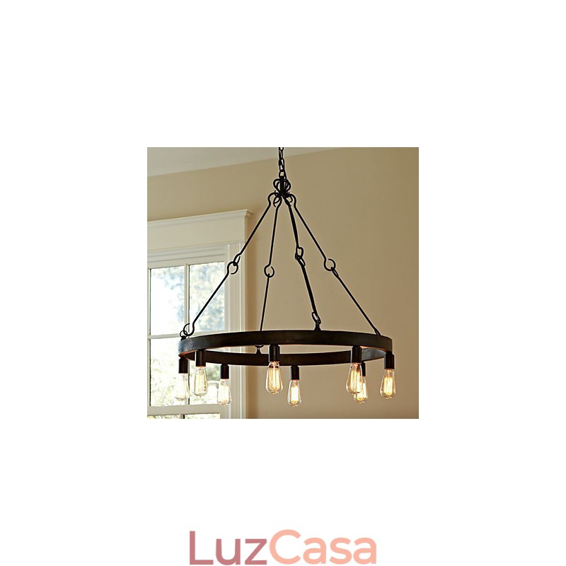 Luminária pendente de ferro estilo retrô com 8 luzes