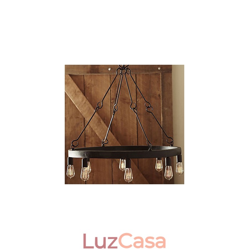 Luminária pendente de ferro estilo retrô com 8 luzes