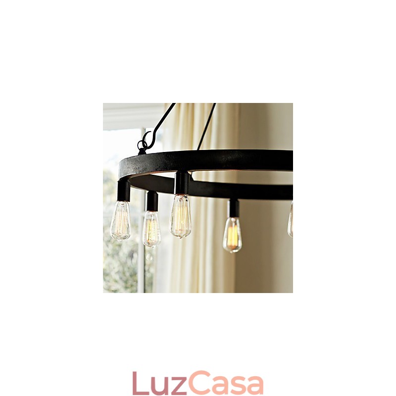 Luminária pendente de ferro estilo retrô com 8 luzes