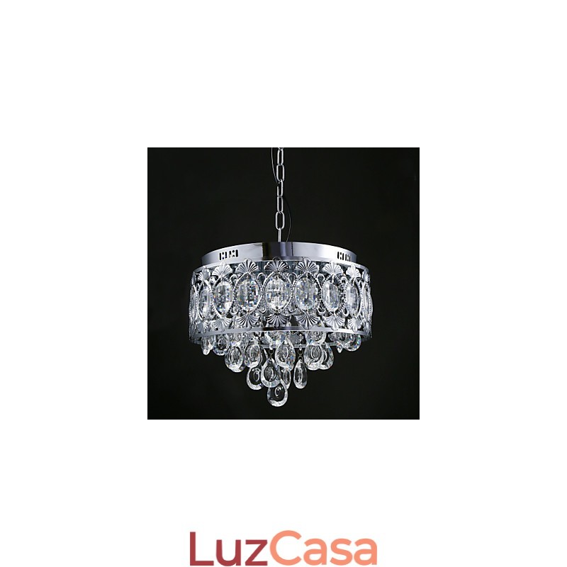 Elegante lustre de cristal transparente moderno com 4 luzes