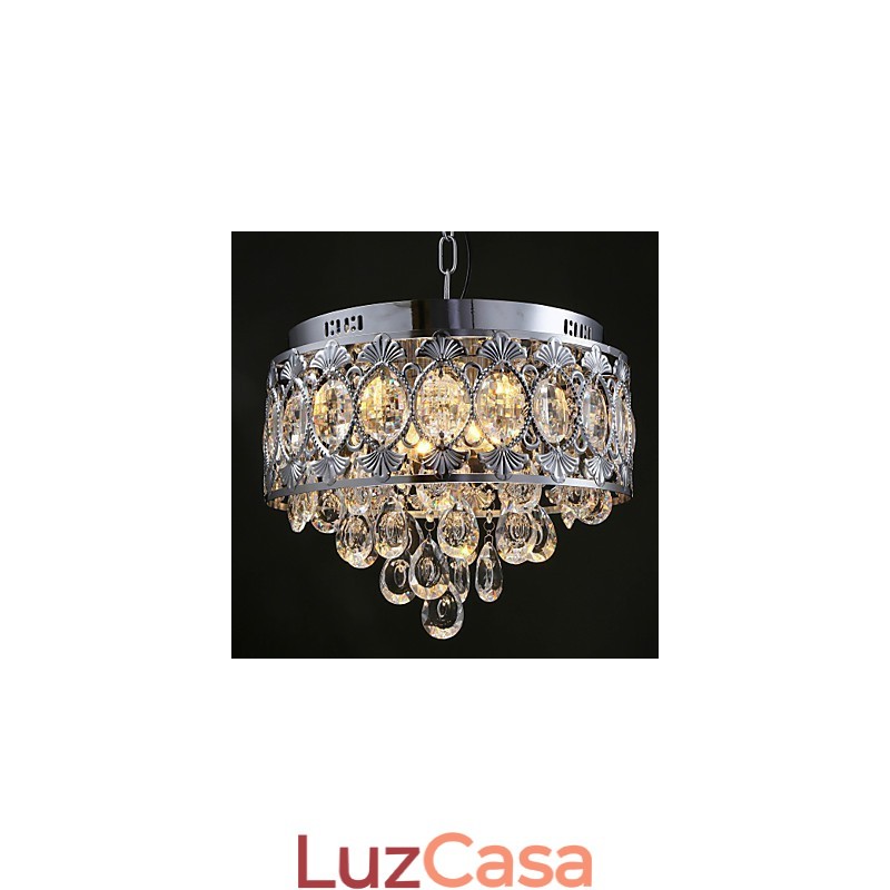 Elegante lustre de cristal transparente moderno com 4 luzes