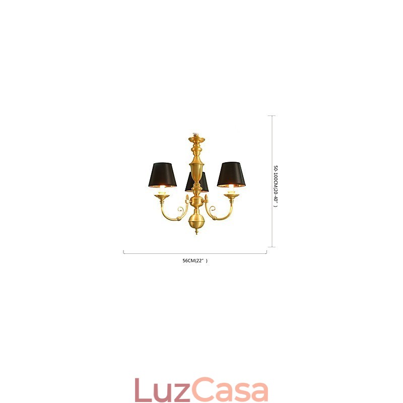 Lustre Tradicional Clássico Country Latão Recurso para Mini Estilo Metal 3 Lâmpadas