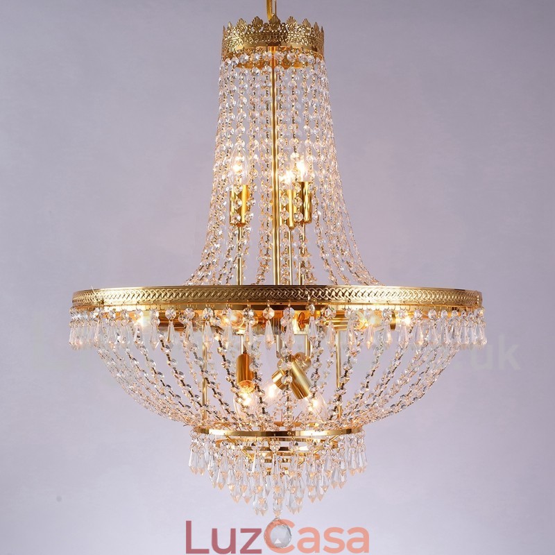 Recurso tradicional clássico galvanizado para lustre de metal estilo mini cristal com 9 lâmpadas
