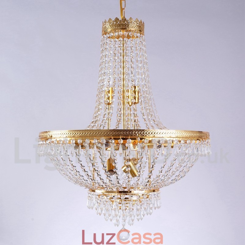 Recurso tradicional clássico galvanizado para lustre de metal estilo mini cristal com 9 lâmpadas