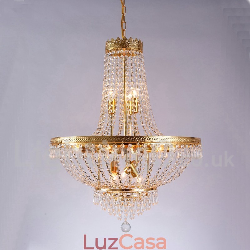 Recurso tradicional clássico galvanizado para lustre de metal estilo mini cristal com 9 lâmpadas