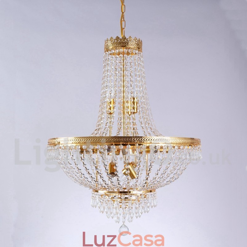 Recurso tradicional clássico galvanizado para lustre de metal estilo mini cristal com 9 lâmpadas