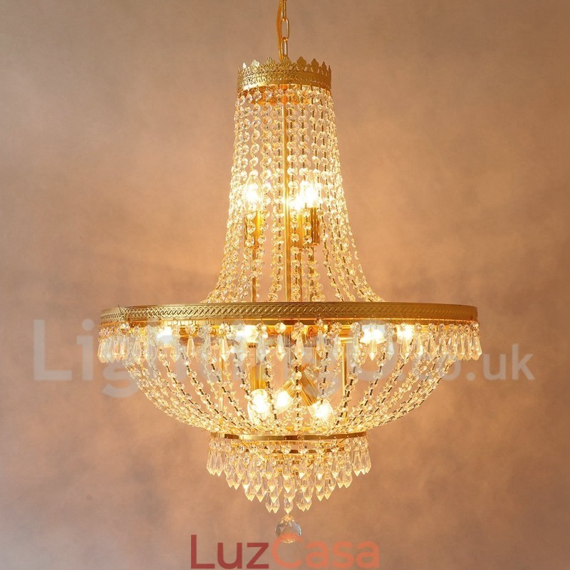 Recurso tradicional clássico galvanizado para lustre de metal estilo mini cristal com 9 lâmpadas